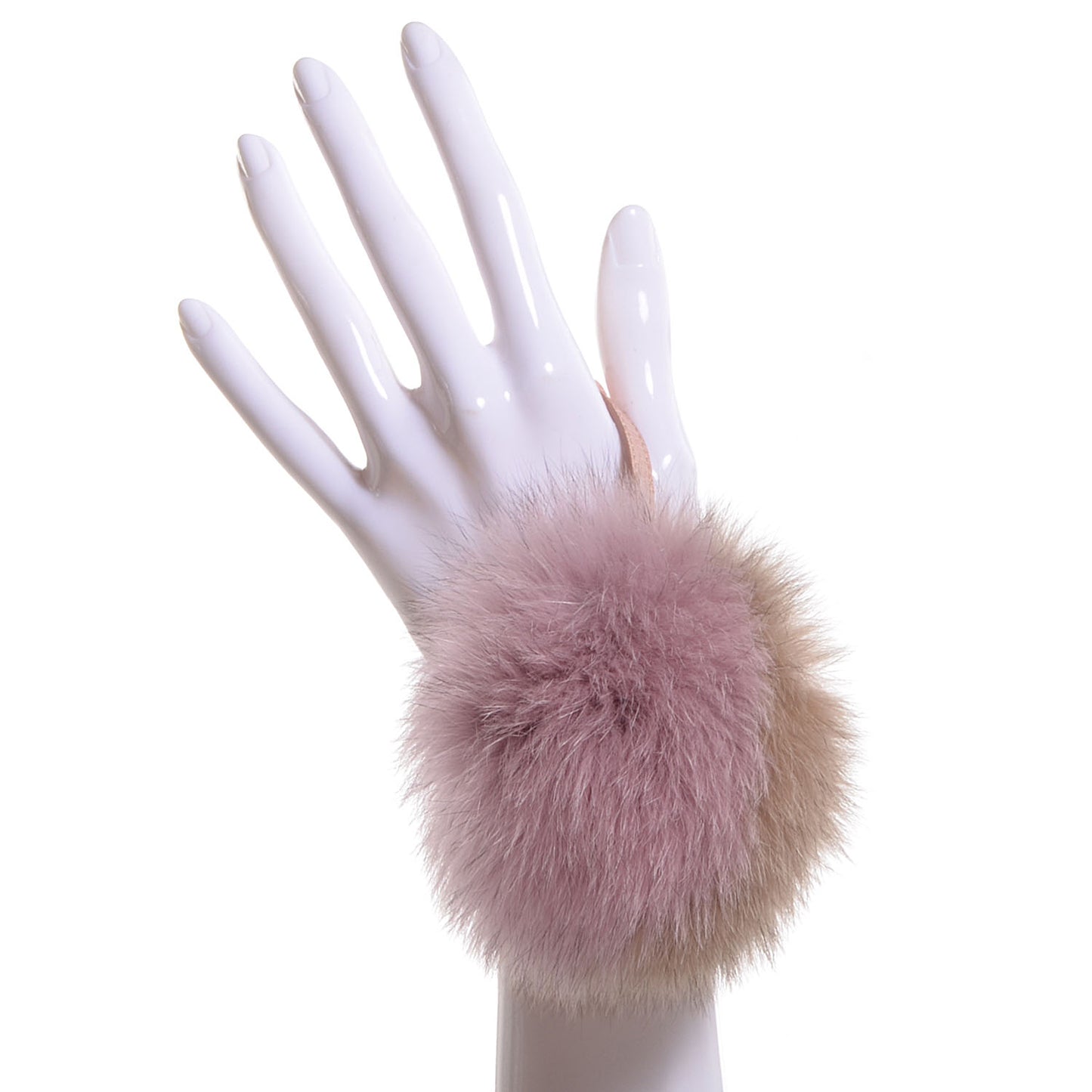 Fox Fur Vitello Elite Bi-Color Pom Pom Bag Charm Rosa Cammello Cipria