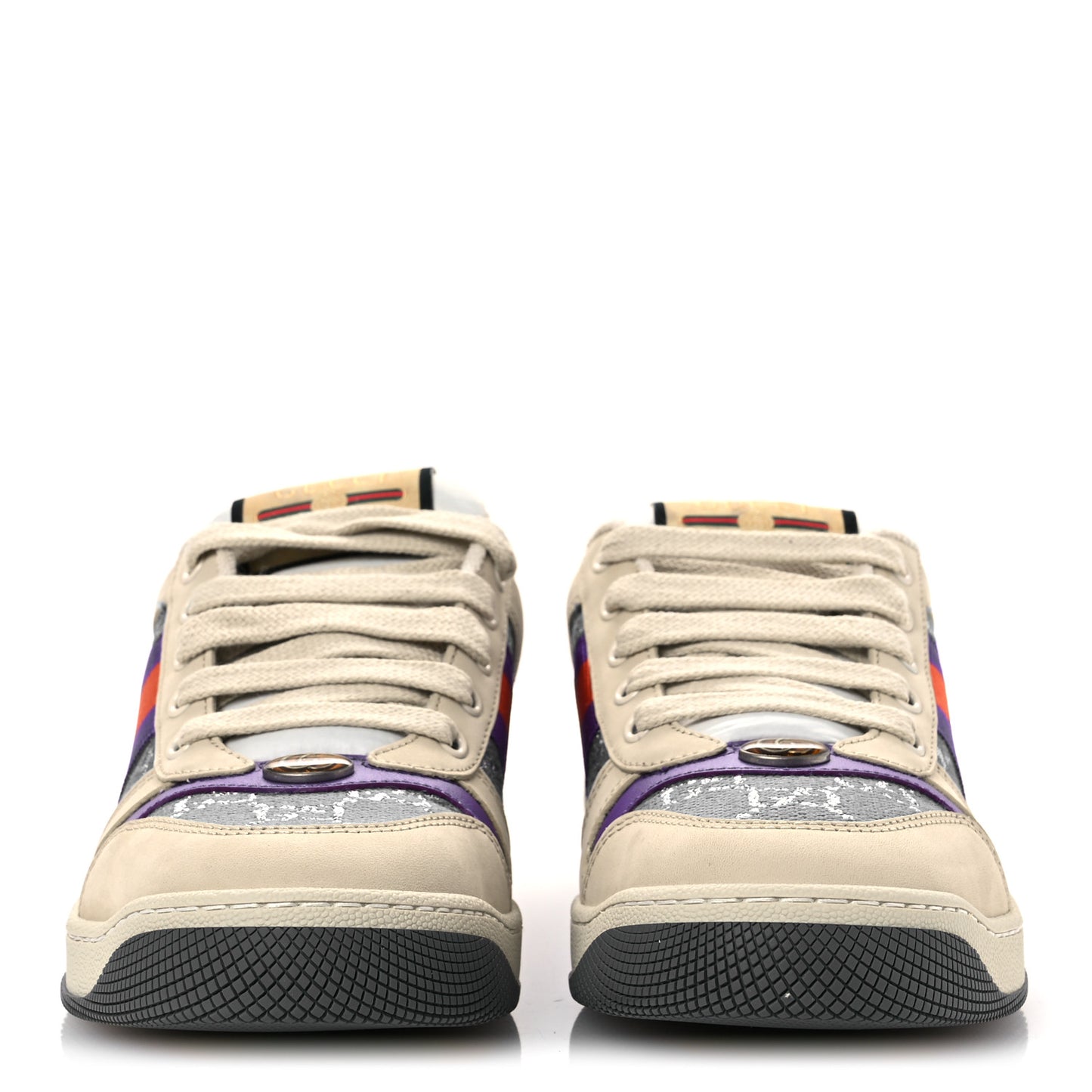 Calfskin Lame GG Monogram Web Womens Screener Sneakers 39.5 Blue Silver Dusty Milk Shine Purple