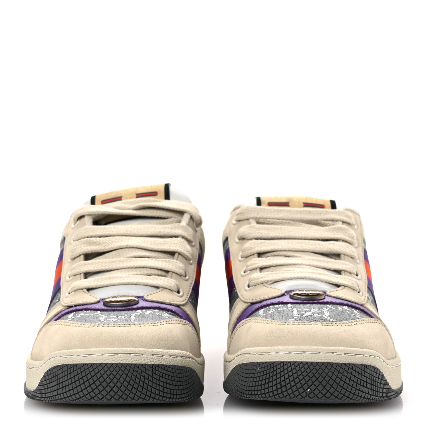 Gucci Calfskin Lame GG Monogram Web Womens Screener Sneakers 39.5 Blue Silver Dusty Milk Shine Purple 3 of 11