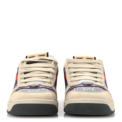 Gucci Calfskin Lame GG Monogram Web Womens Screener Sneakers 39.5 Blue Silver Dusty Milk Shine Purple 3 of 11