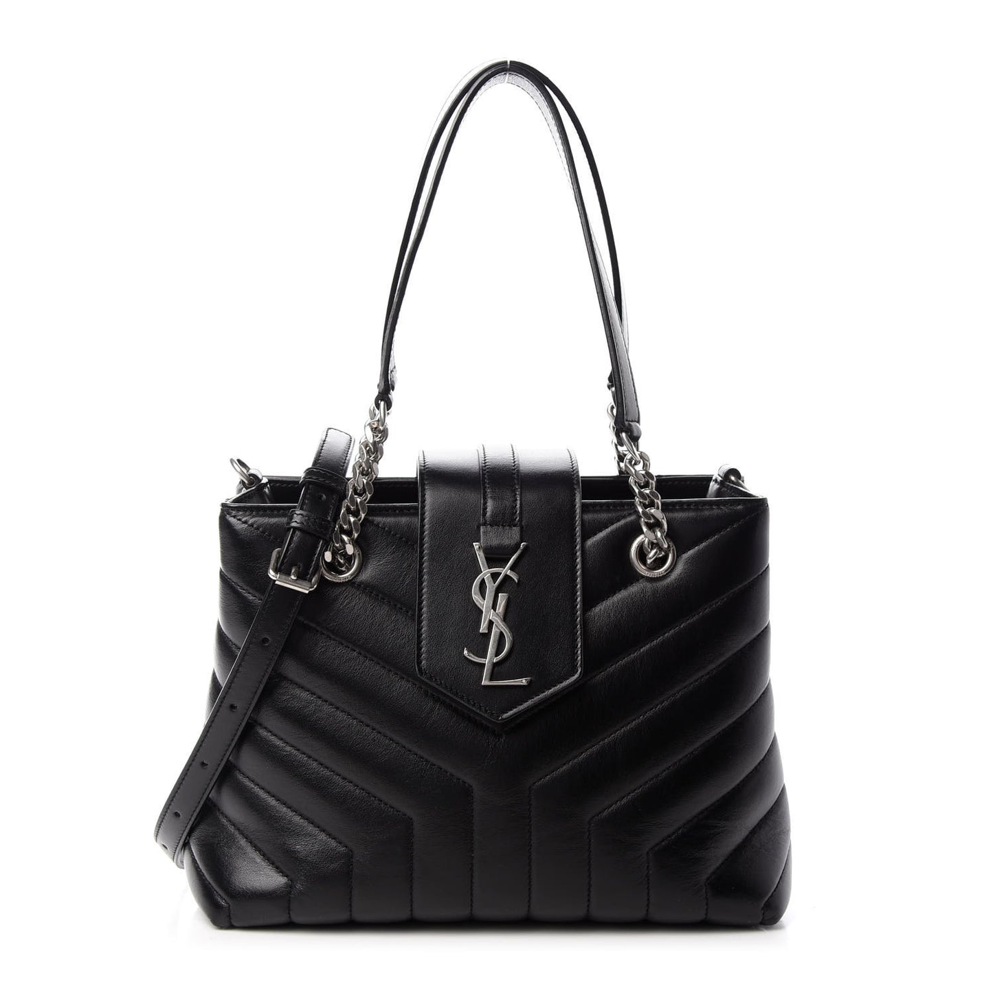 Calfskin Y Quilted Monogram Small Loulou Shopper Black
