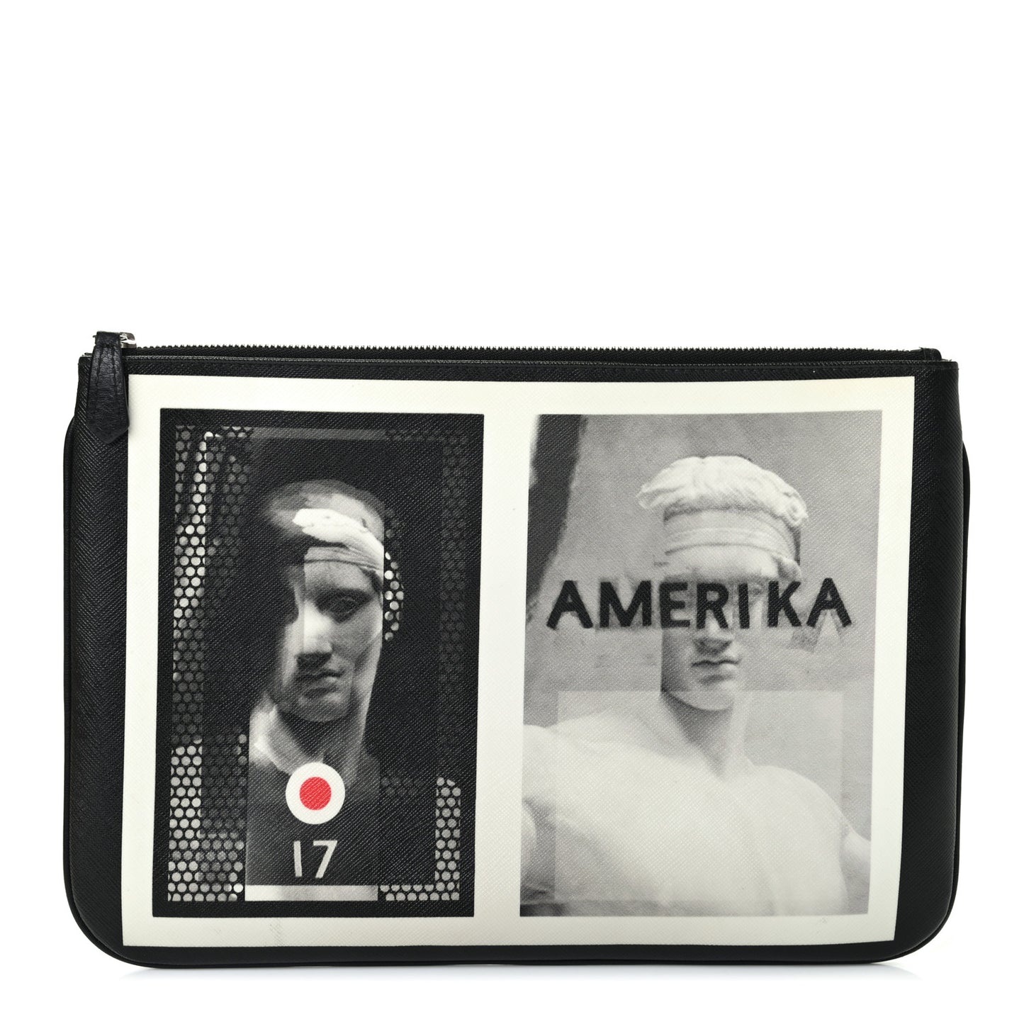 Textured Calfskin Amerika Print Pouch Black