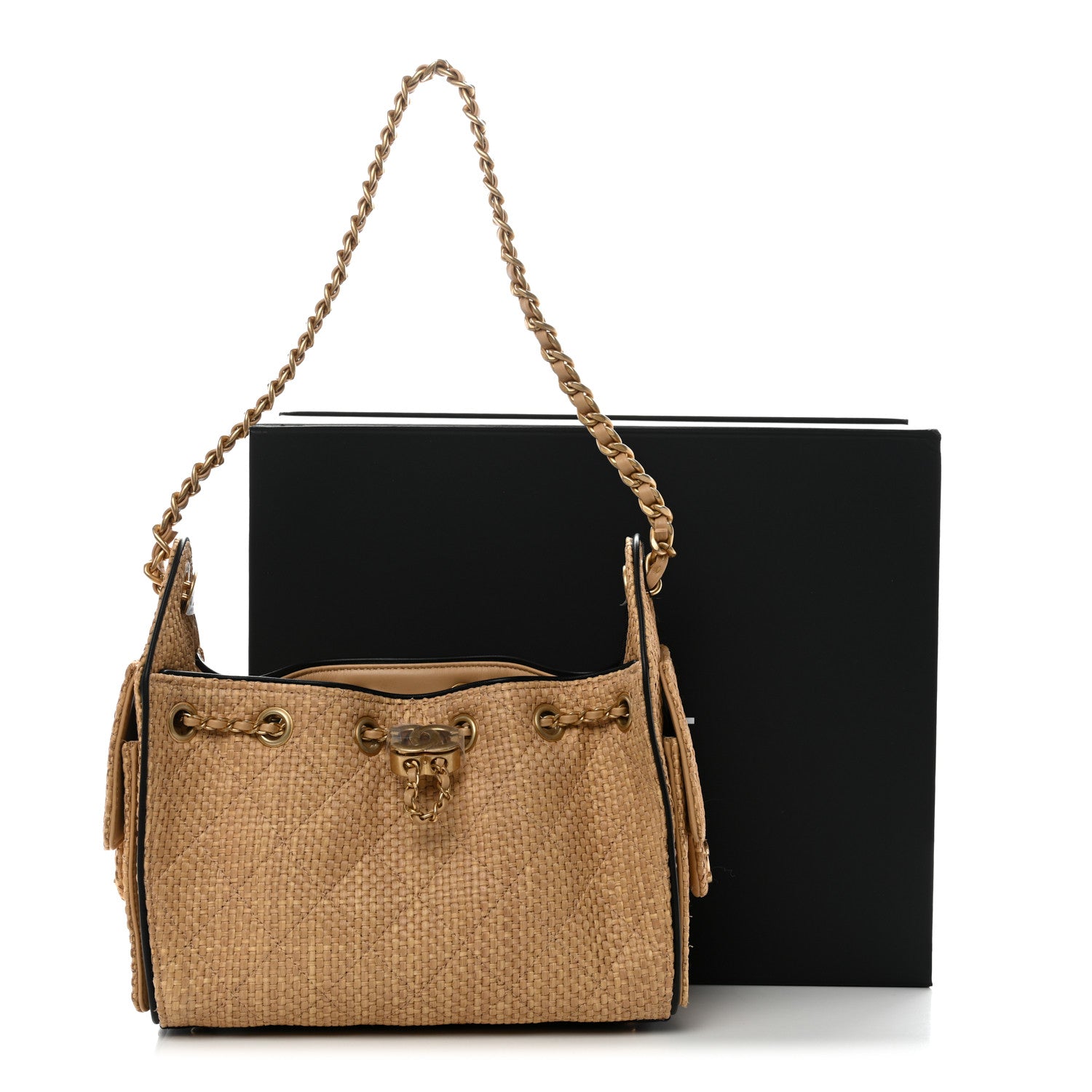 Chanel Braided Raffia Calfskin Quilted Mini Chanel 25 Handbag Beige Black 29 of 31