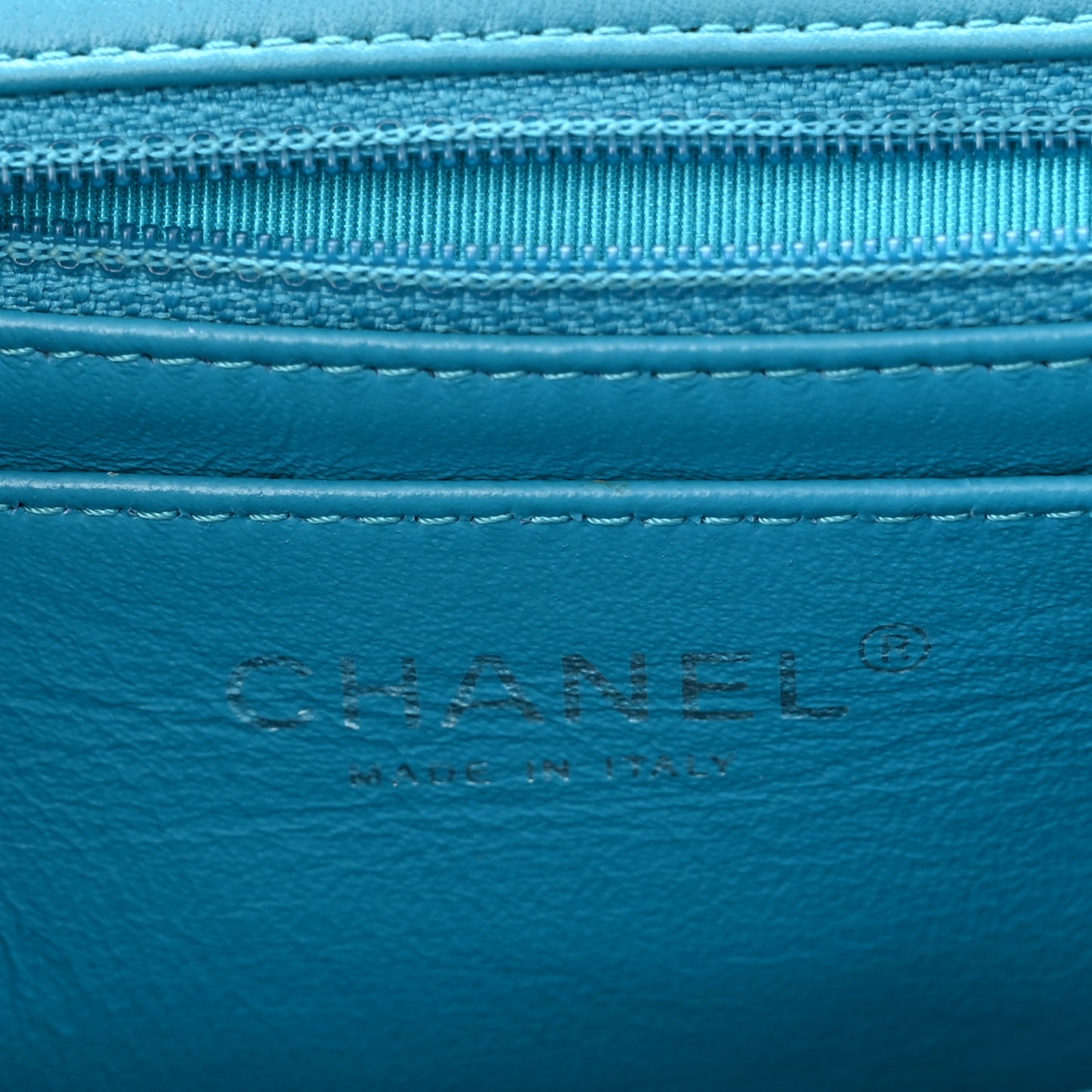 Patent Calfskin Chevron Quilted Mini Square Flap Blue
