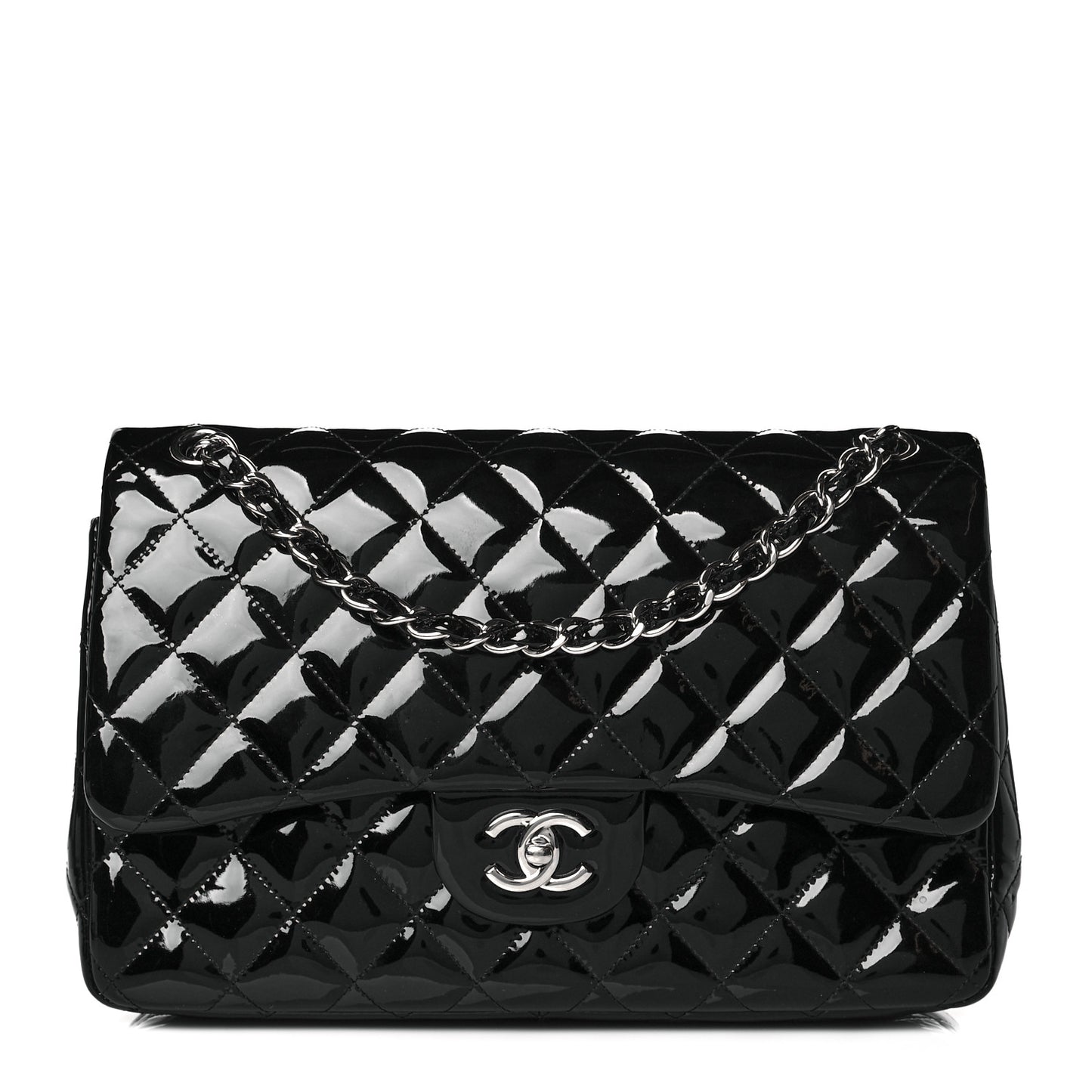 Patent Quilted Jumbo Double Flap Black