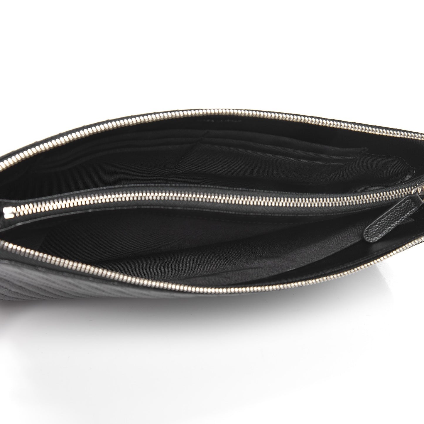Caviar Chevron Quilted Large Zipped Clutch Black