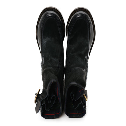 Chanel Calfskin Pony Hair Boots 38 Dark Green Blue 2 of 9