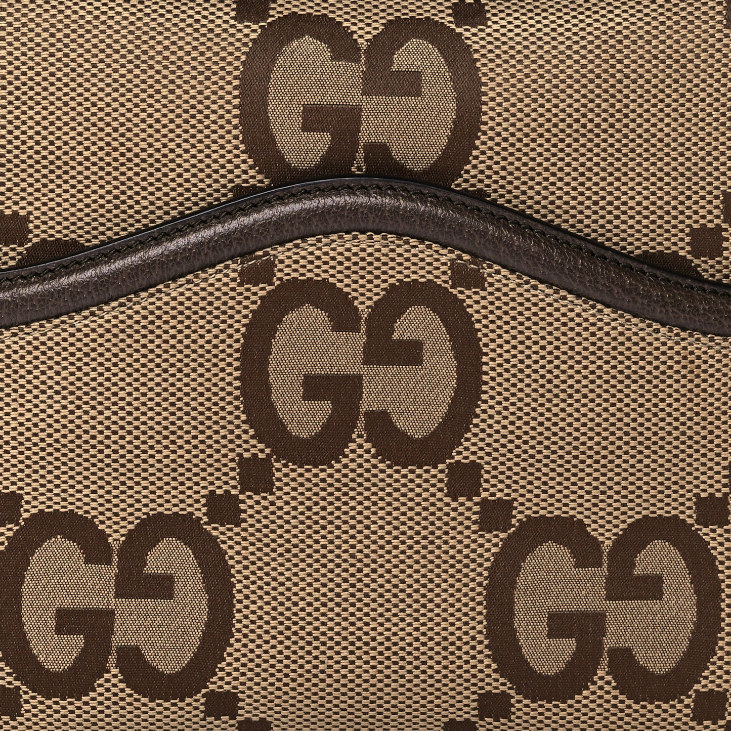 Monogram Jumbo GG Textured Dollar Calfskin Web Messenger Shoulder Bag Camel Ebony New Acero