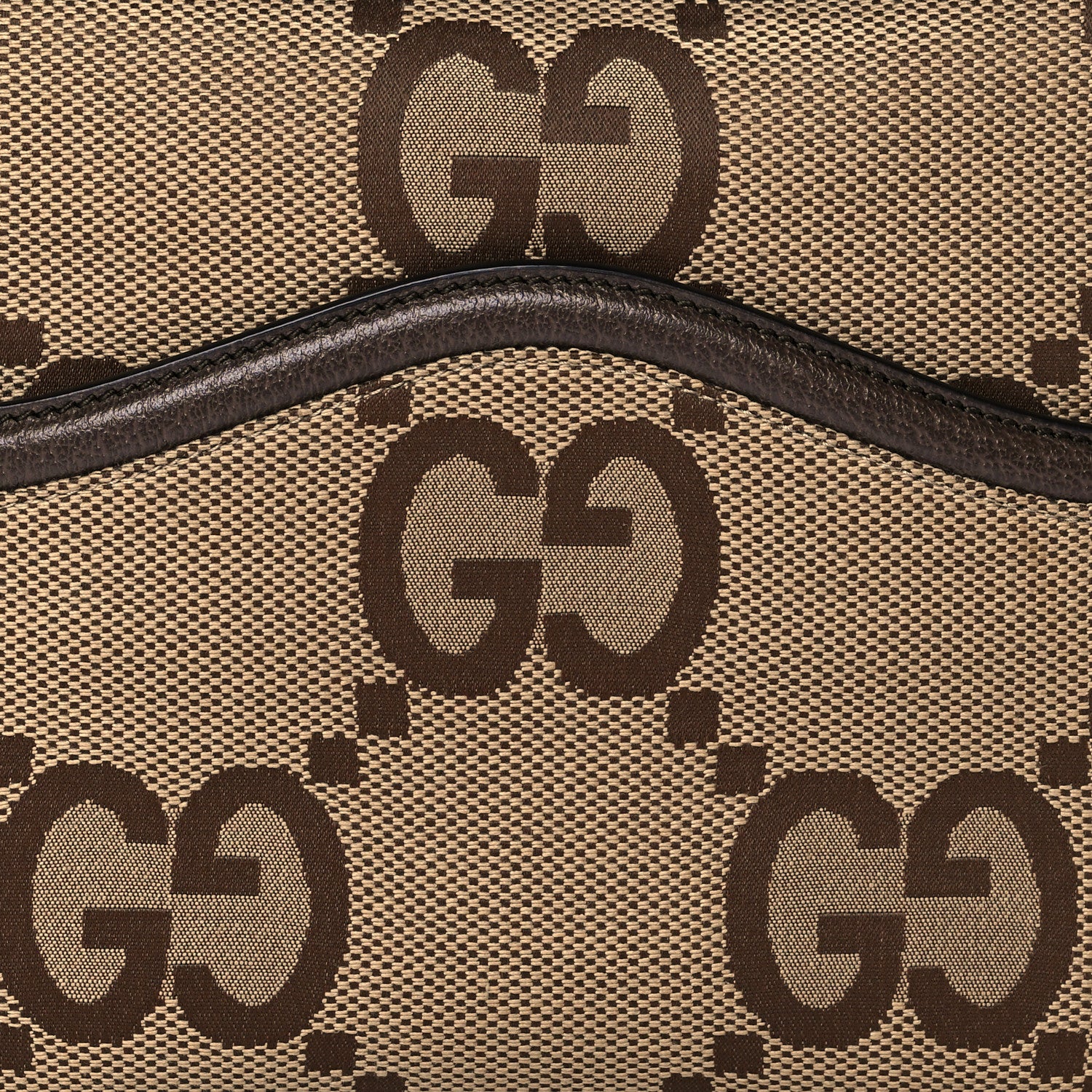 Gucci Monogram Jumbo GG Textured Dollar Calfskin Web Messenger Shoulder Bag Camel Ebony New Acero 8 of 11
