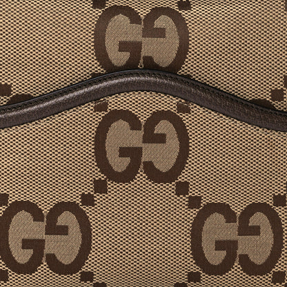 Gucci Monogram Jumbo GG Textured Dollar Calfskin Web Messenger Shoulder Bag Camel Ebony New Acero 8 of 11