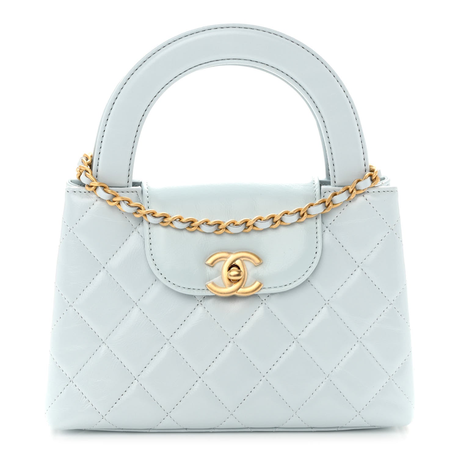 Chanel Shiny Aged Calfskin Quilted Nano Kelly Shopper Light Blue 1 of 10