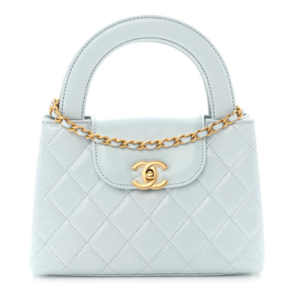 Chanel Shiny Aged Calfskin Quilted Nano Kelly Shopper Light Blue 1 of 10
