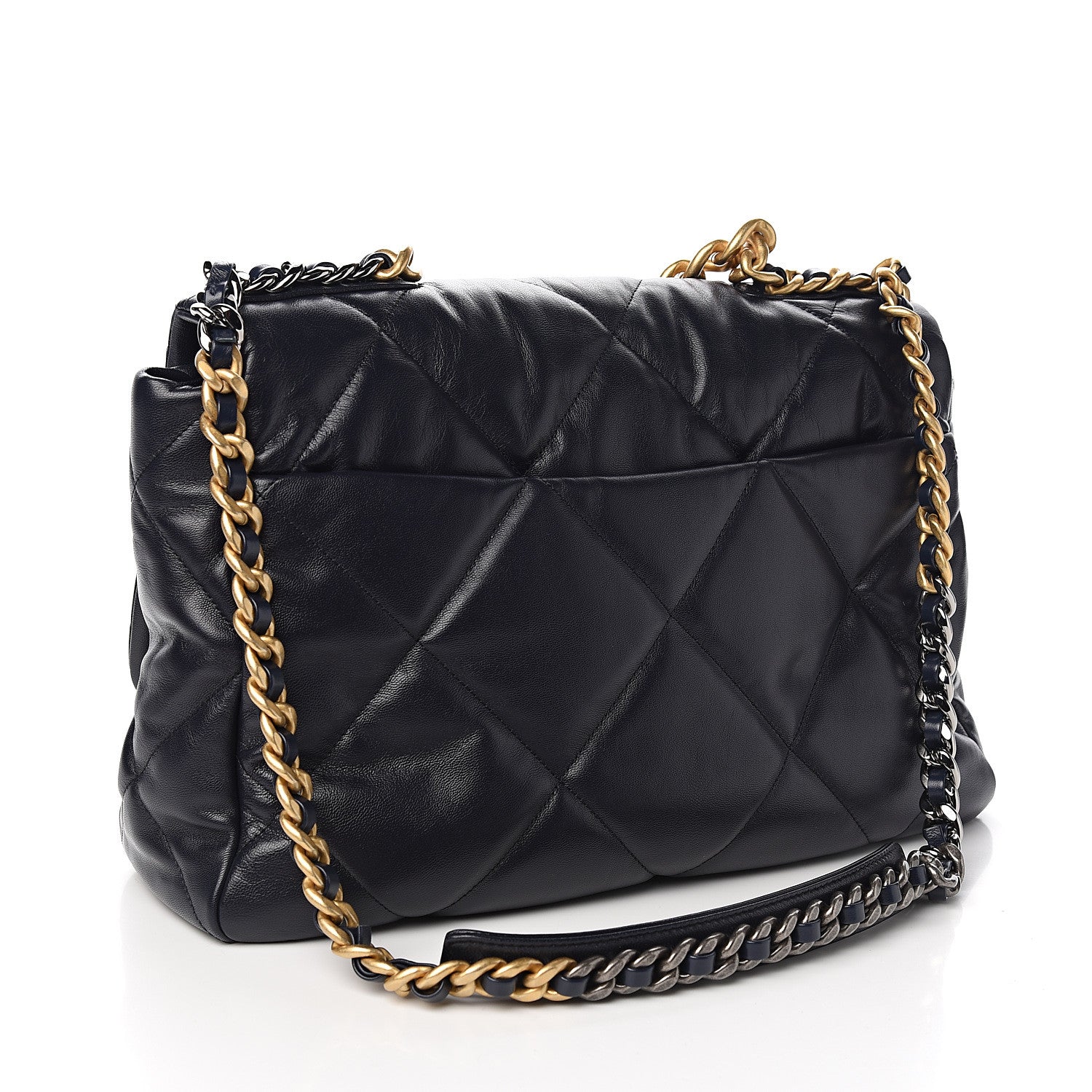 Chanel Shiny Goatskin Quilted Maxi 19 Flap Navy Blue 1 of 10