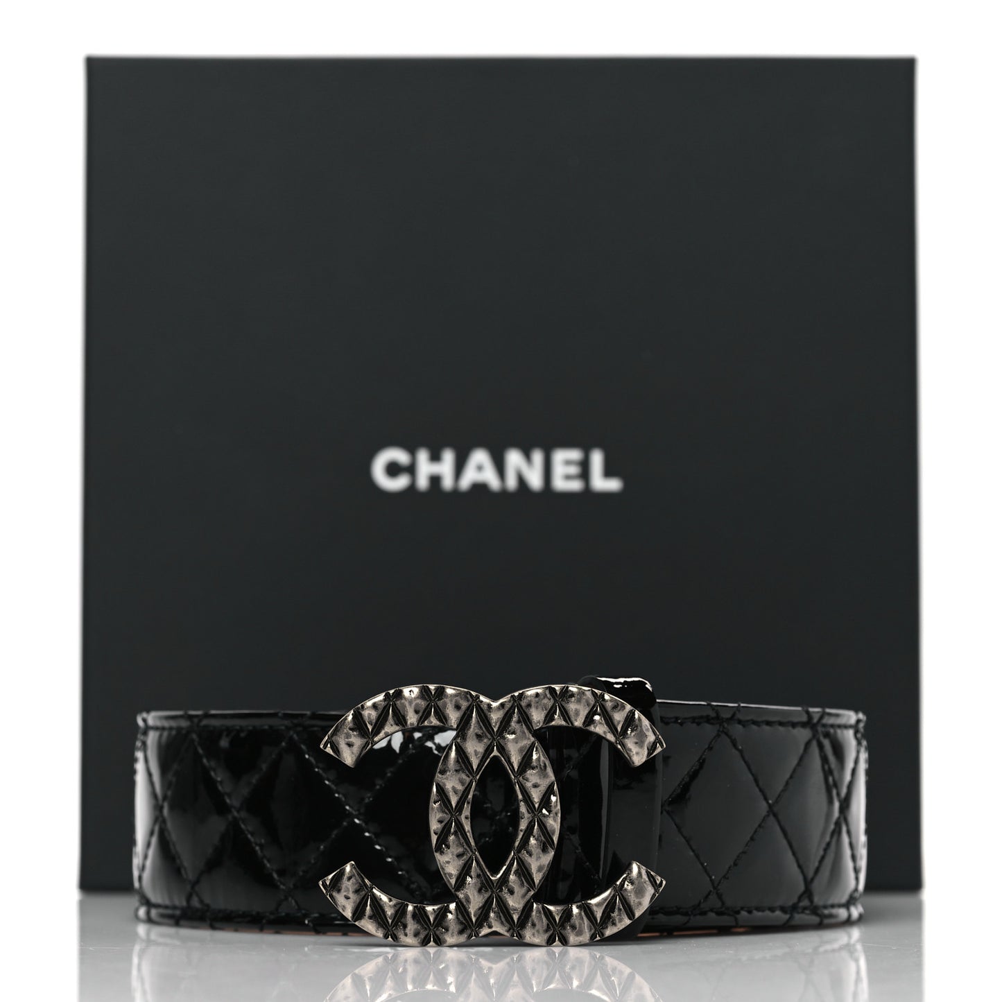 Patent Quilted CC Logo Wide Belt 90 36 Black