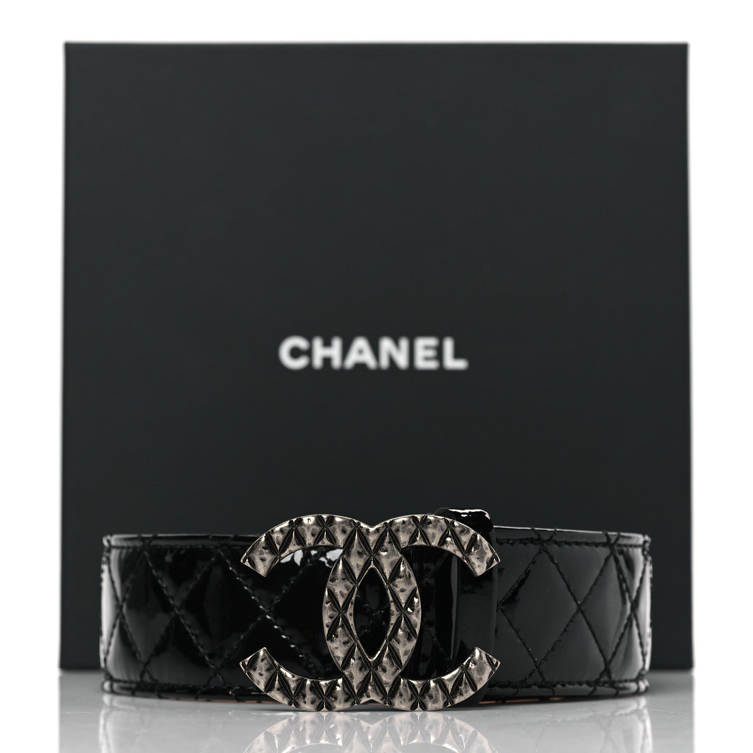 Chanel Patent Quilted CC Logo Wide Belt 90 36 Black 9 of 9
