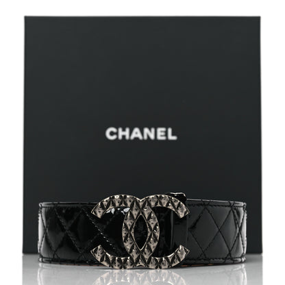 Chanel Patent Quilted CC Logo Wide Belt 90 36 Black 9 of 9