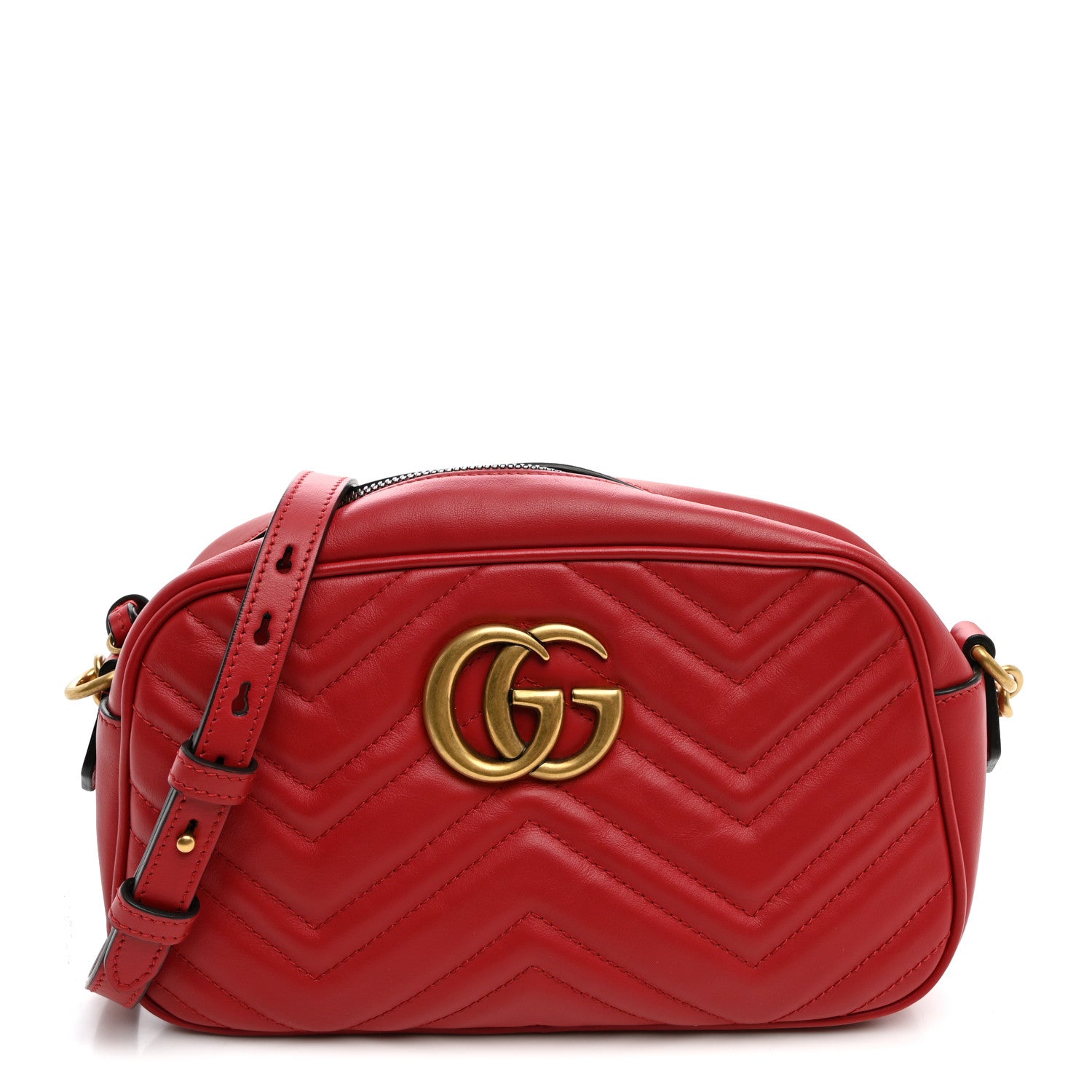 Gucci Calfskin Matelasse Small GG Marmont Chain Shoulder Bag Hibiscus Red 1 of 10