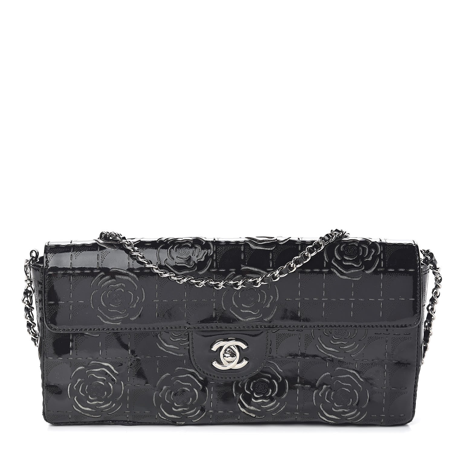 Chanel Patent Perforated Camellia East West Flap Black 1 of 11