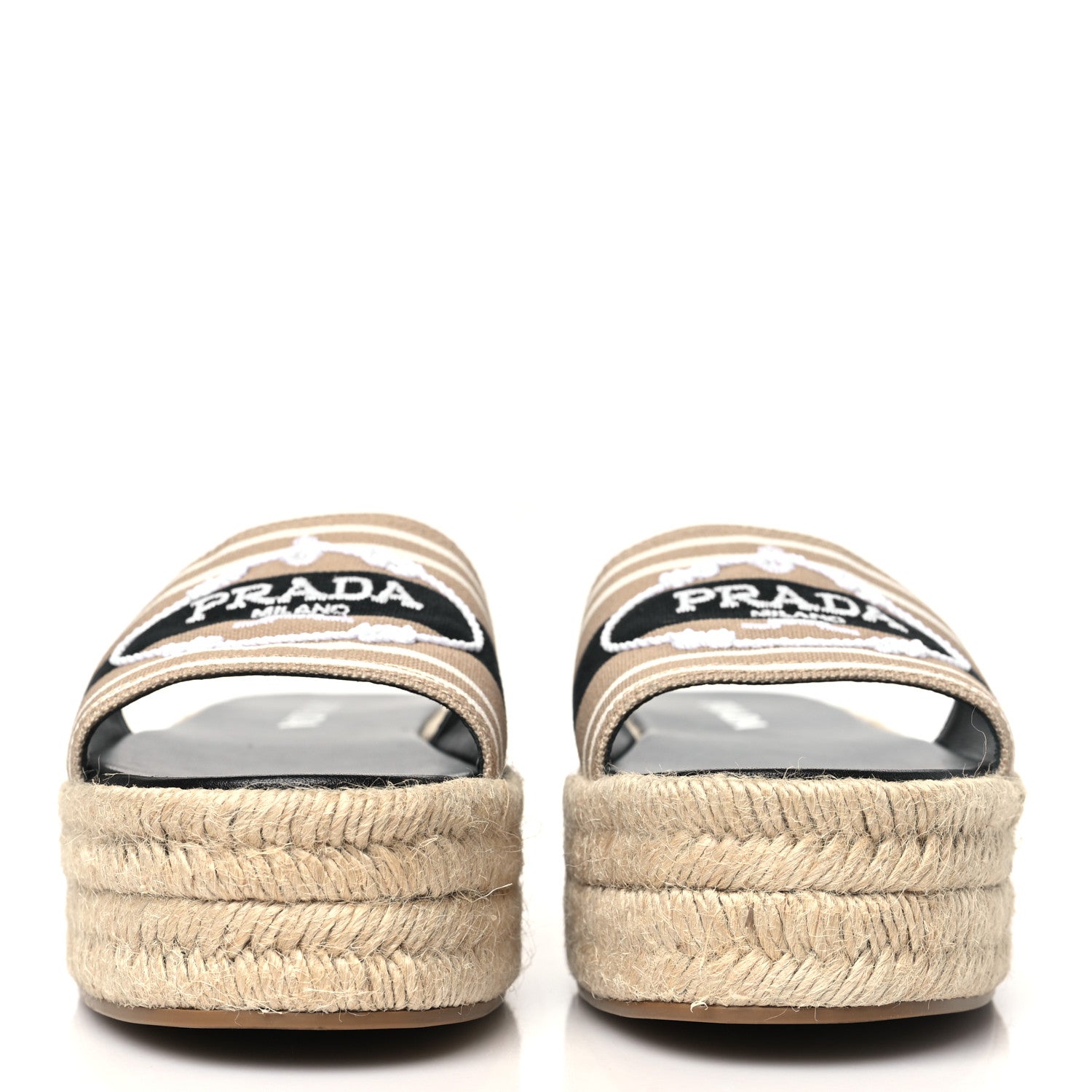 Prada Canvas Logo Espadrilles Sandals 39 Beige Black 2 of 9