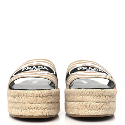 Prada Canvas Logo Espadrilles Sandals 39 Beige Black 2 of 9