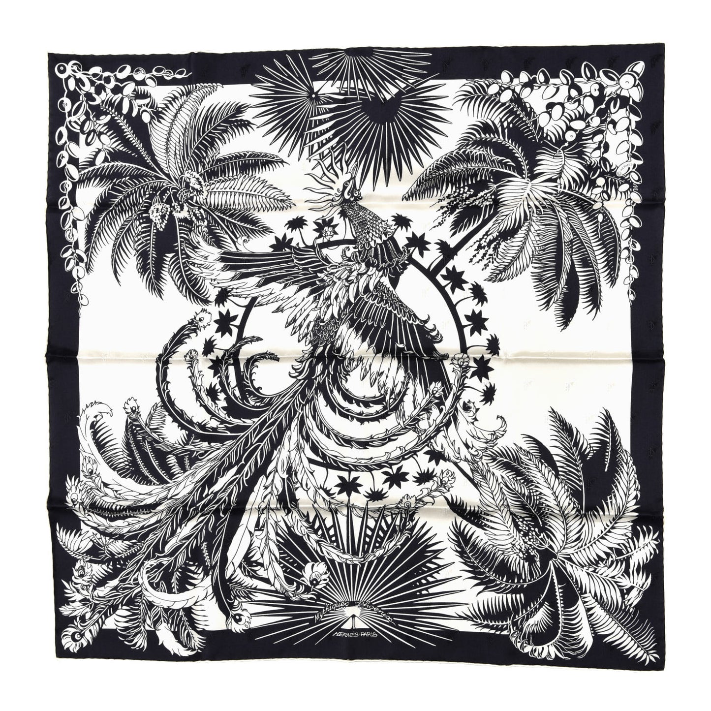 Silk Mythiques Phoenix Tattoo Scarf 70 Bleu Black White