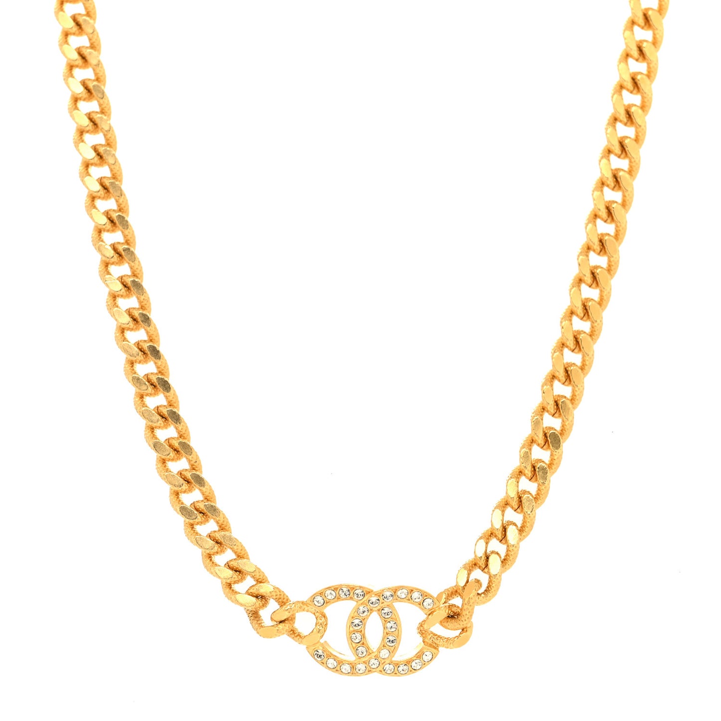 Crystal Chain Link CC Choker Necklace Gold