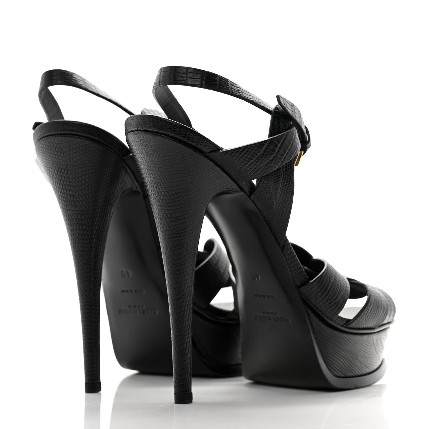 Calfskin Embossed Crocodile Tribute 105 Platform Sandals 40 Black