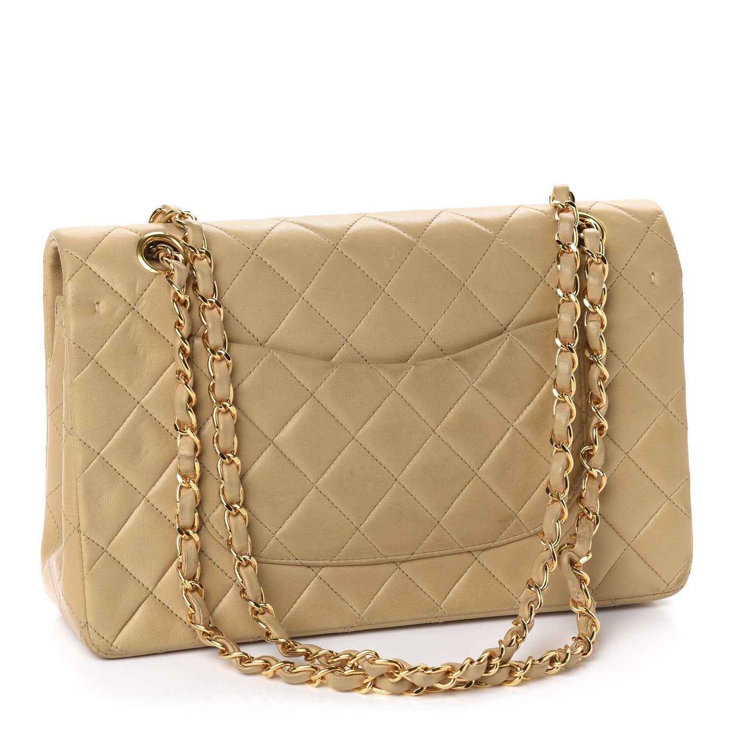 Lambskin Quilted Medium Double Flap Beige