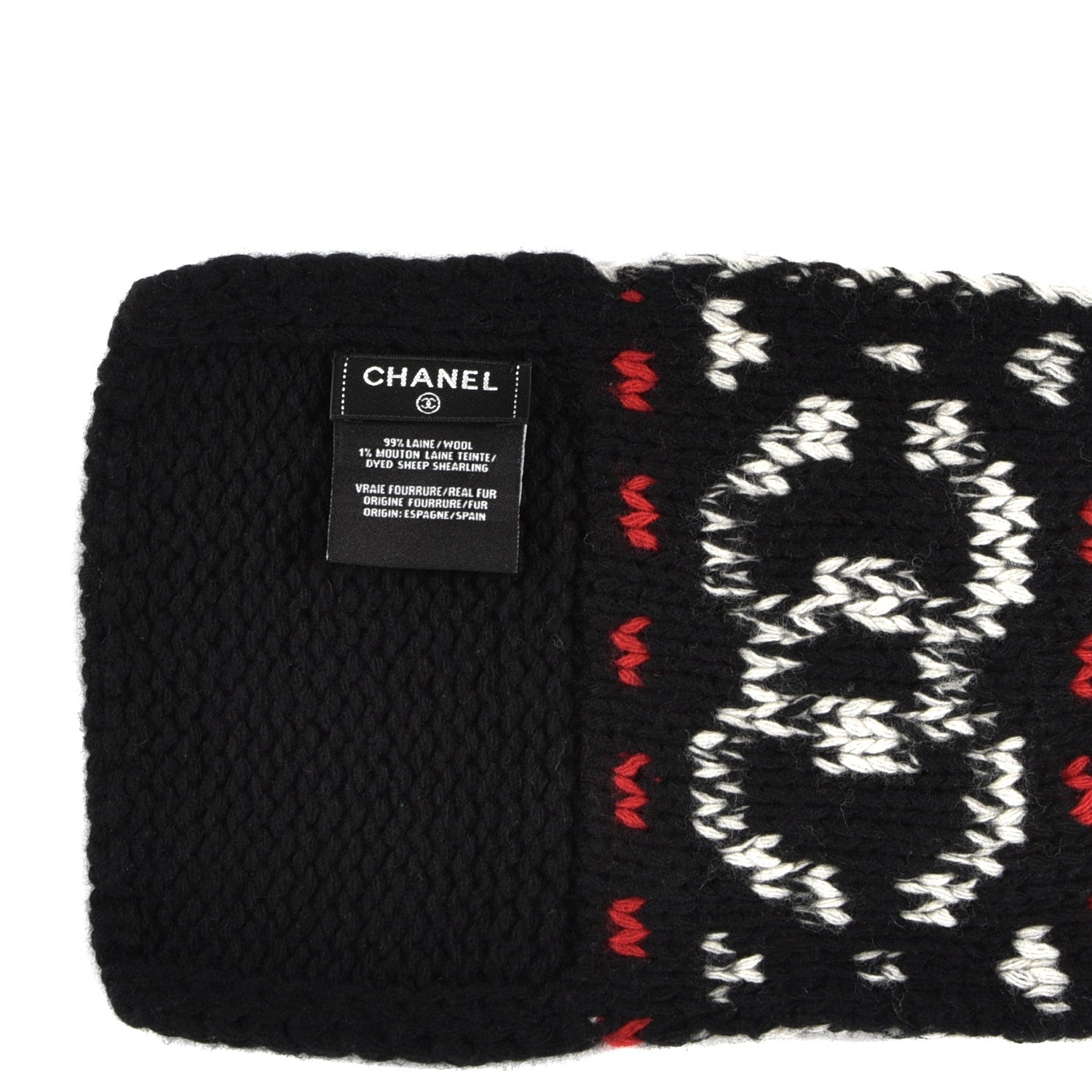 Chanel Wool Shearling CC Scarf Black White 3 of 3