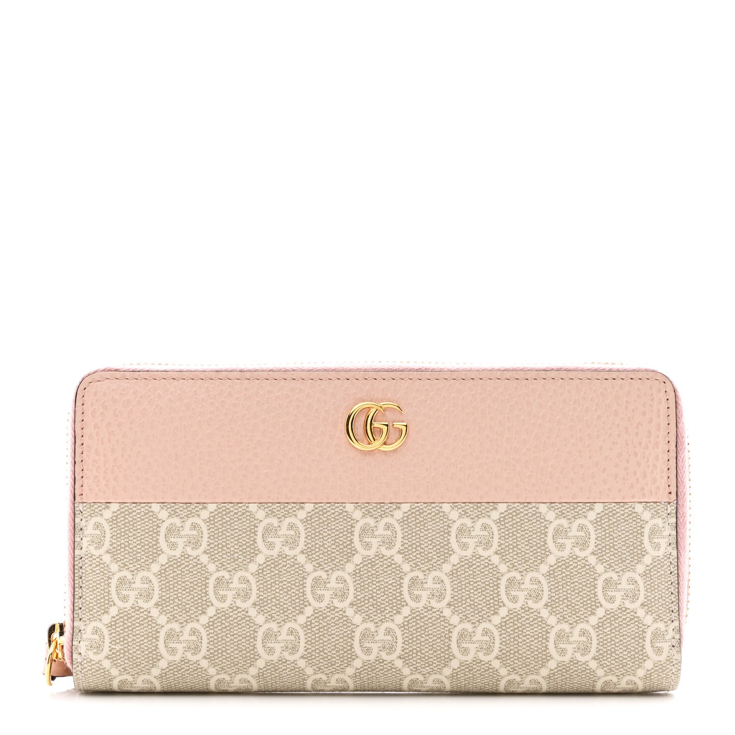 Gucci Dollar Calfskin GG Supreme Monogram GG Marmont Zip Around Wallet Light Pink Beige White 1 of 9