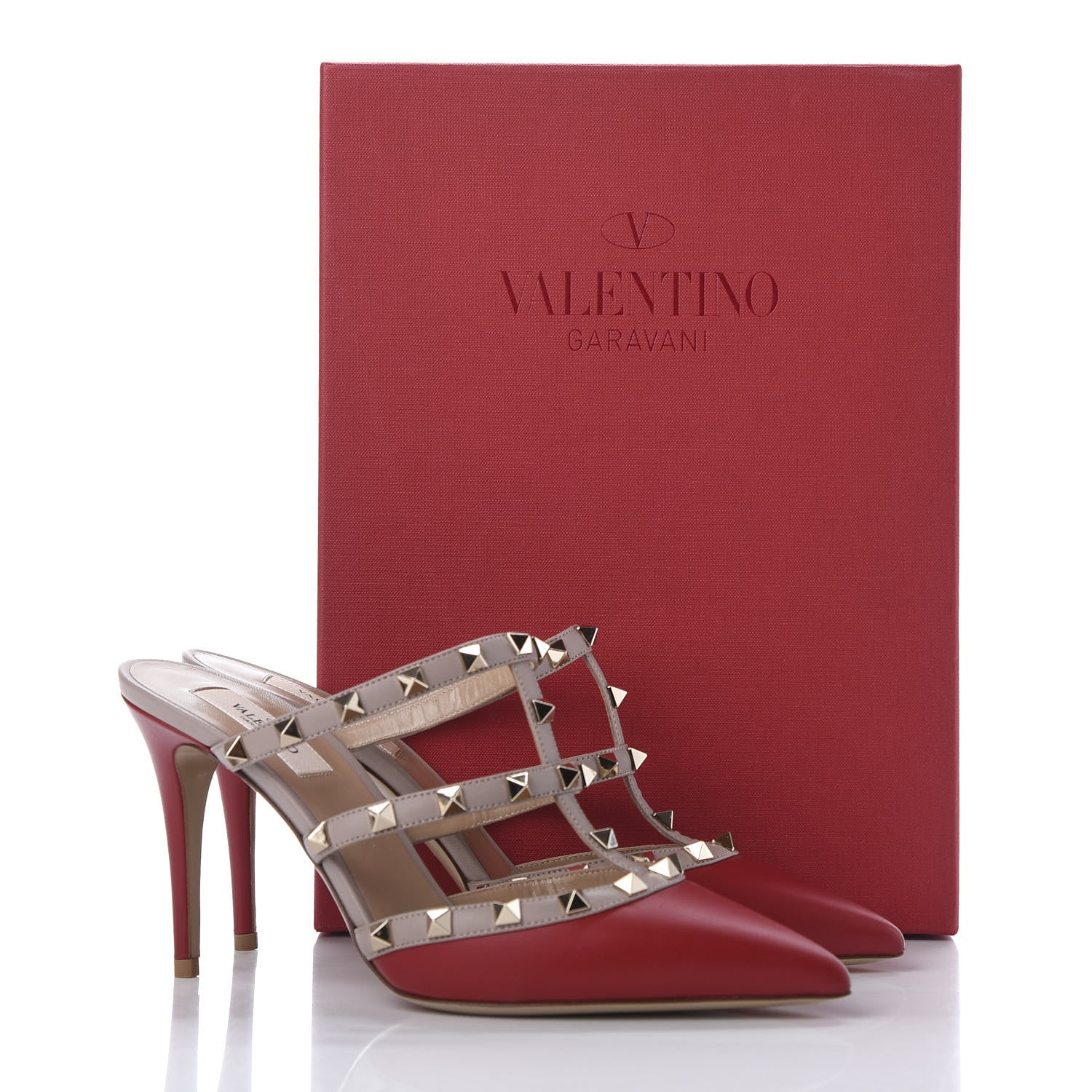 Valentino Garavani Calfskin Rockstud 90mm Cage Mules 39.5 Rosso Valentino Poudre 11 of 11