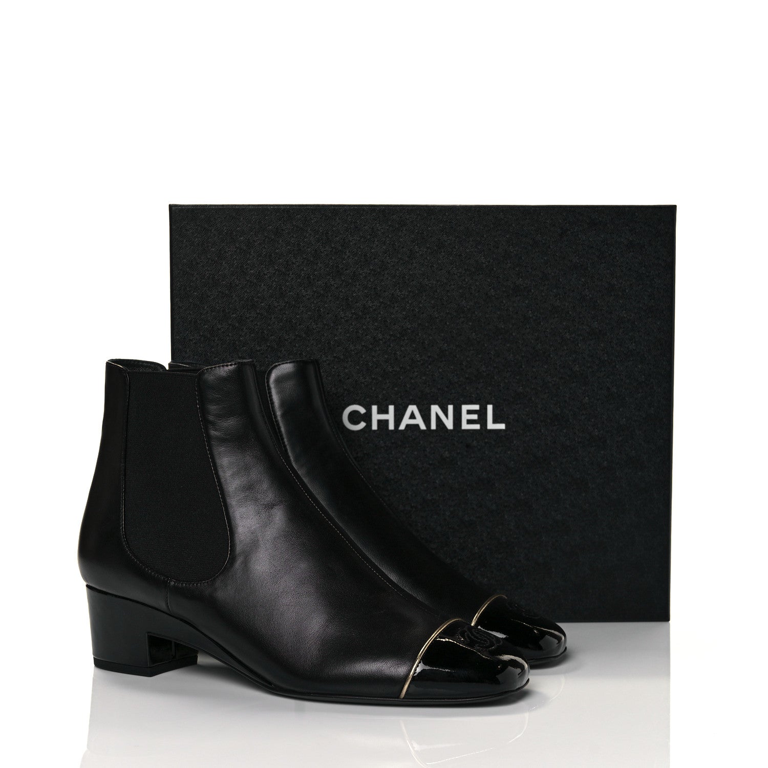 Chanel Lambskin Patent Cap Toe Short Ankle Boots 37.5 Black 8 of 8