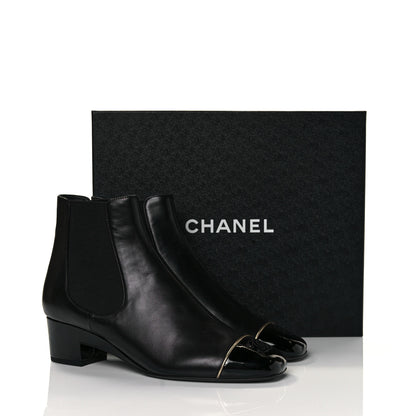 Chanel Lambskin Patent Cap Toe Short Ankle Boots 37.5 Black 8 of 8