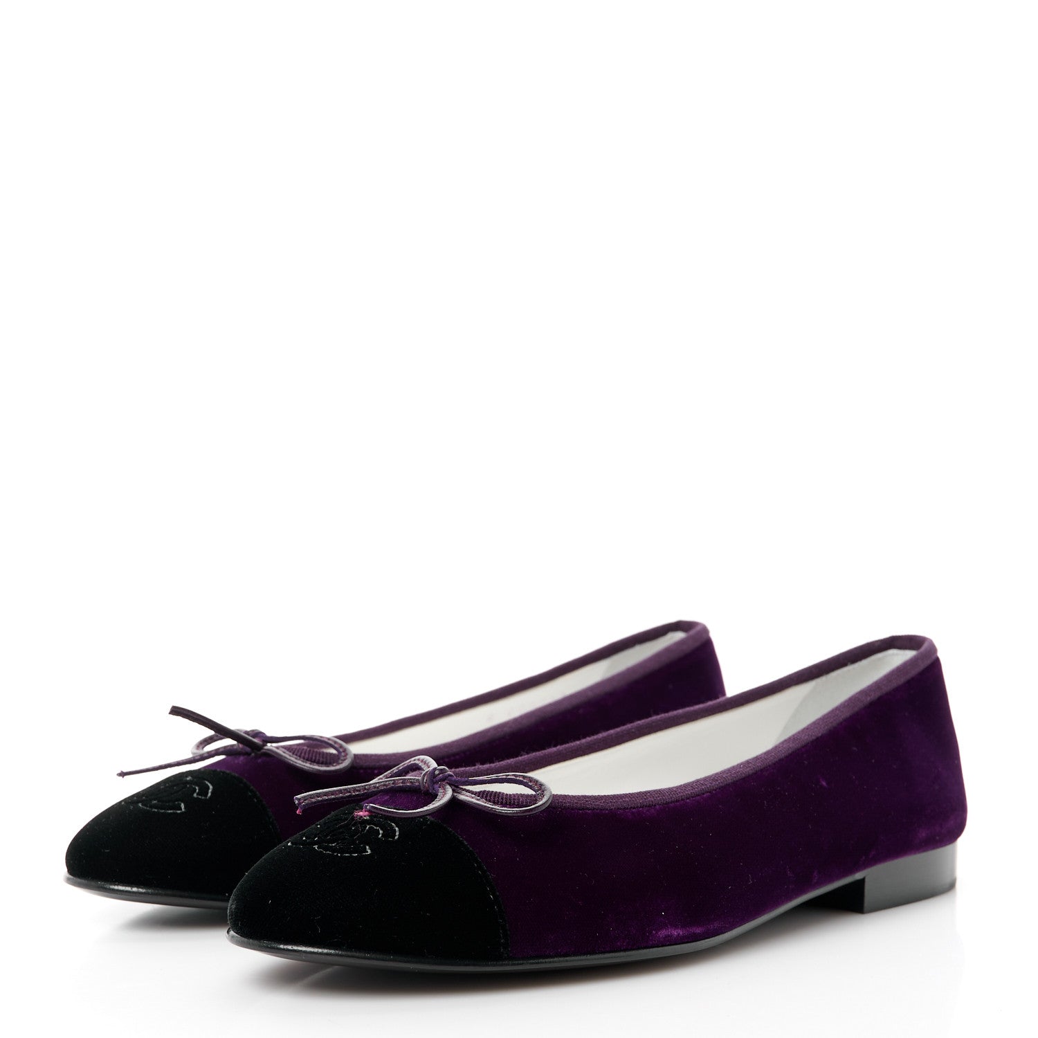 Chanel Velvet Cap Toe Ballerina Flats 37.5 Purple Black 3 of 8