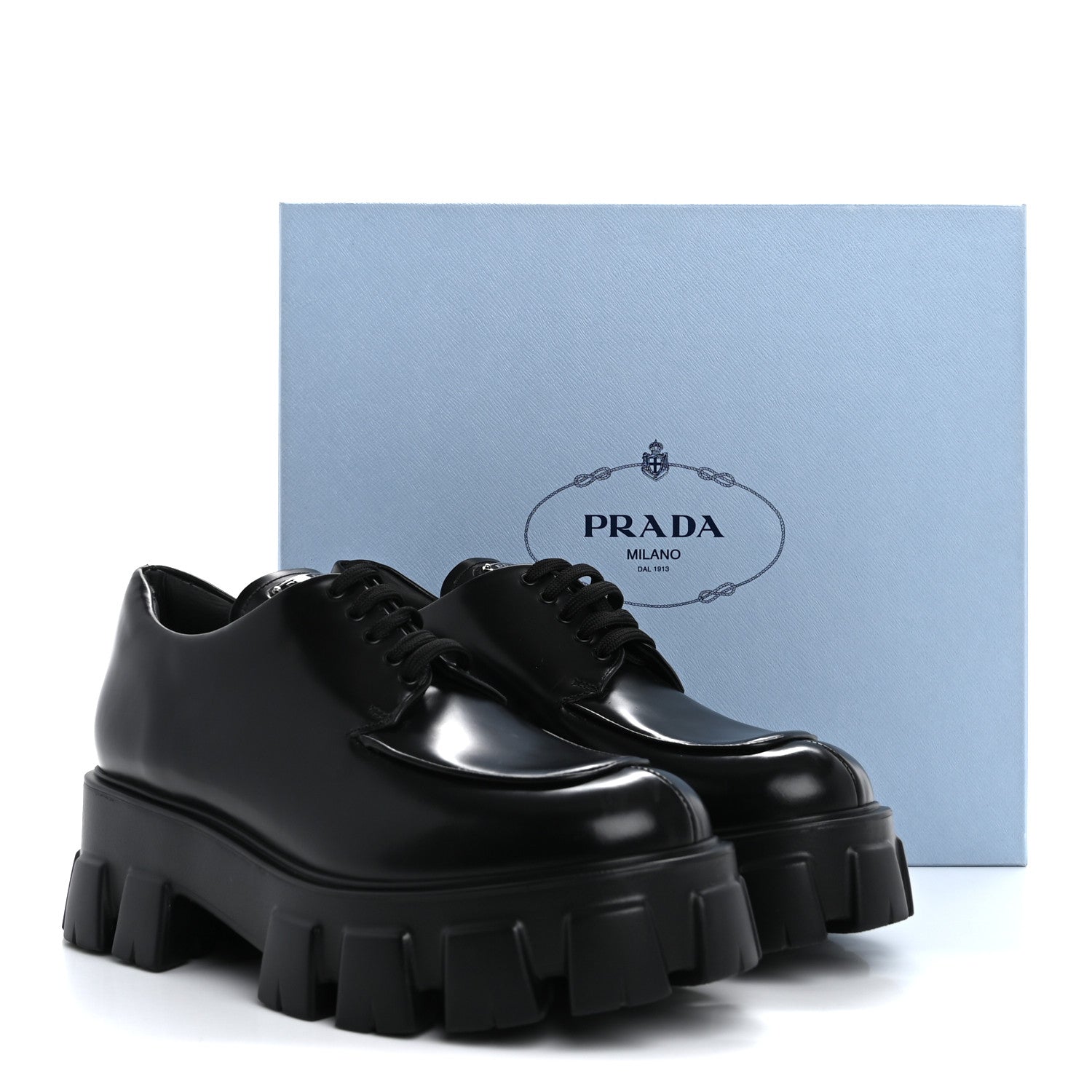 Prada Spazzolato Rois Monolith 55mm Derby Loafers 40.5 Black 11 of 11