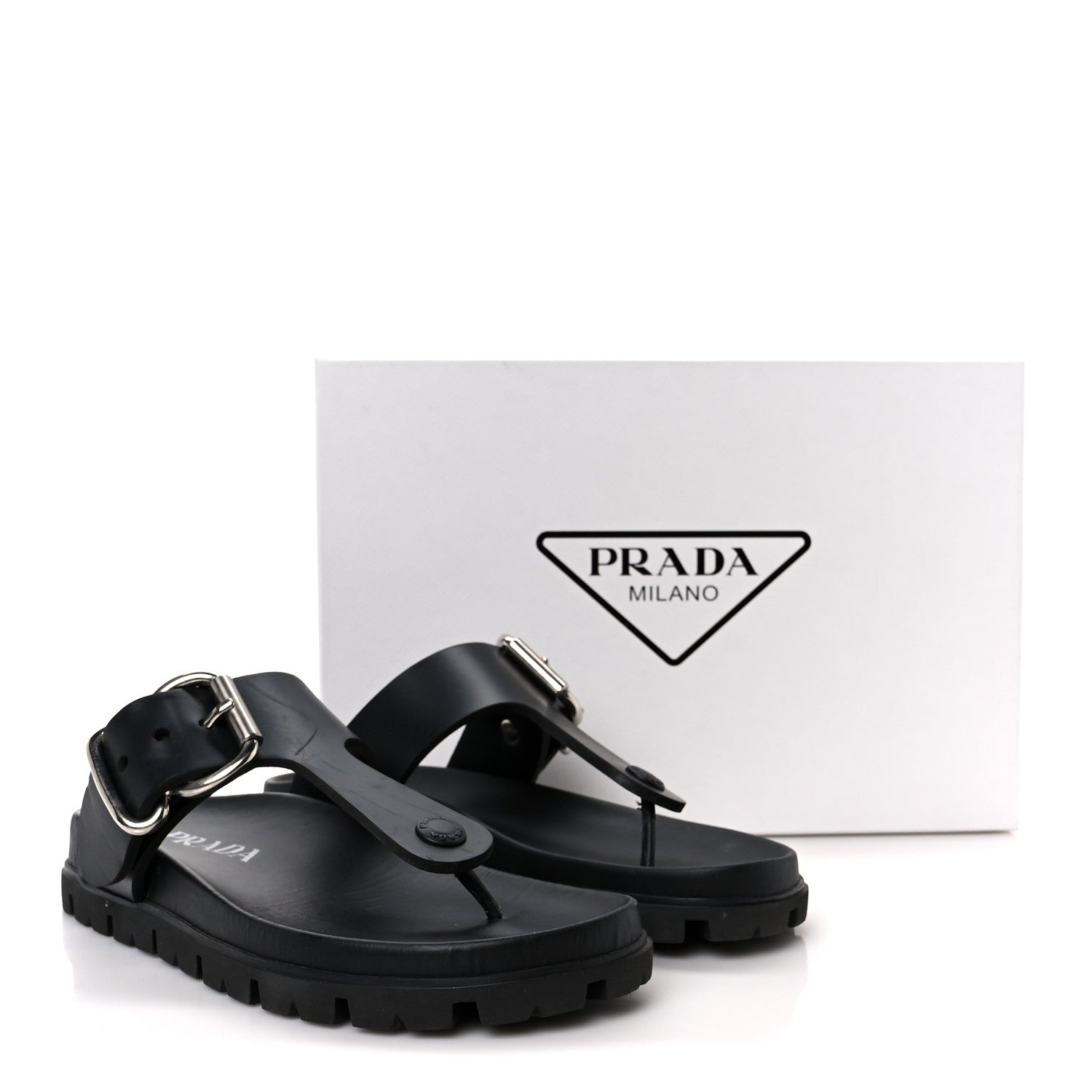 Prada EVA Rubber Thong Buckle Fussbett Sandals 36 Black 11 of 11