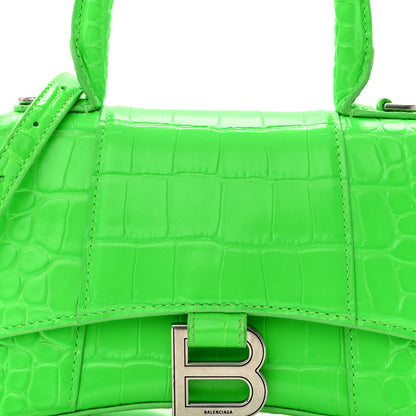 Balenciaga Shiny Calfskin Crocodile Embossed Hourglass Top Handle Bag XS Fluo Green 8 of 12