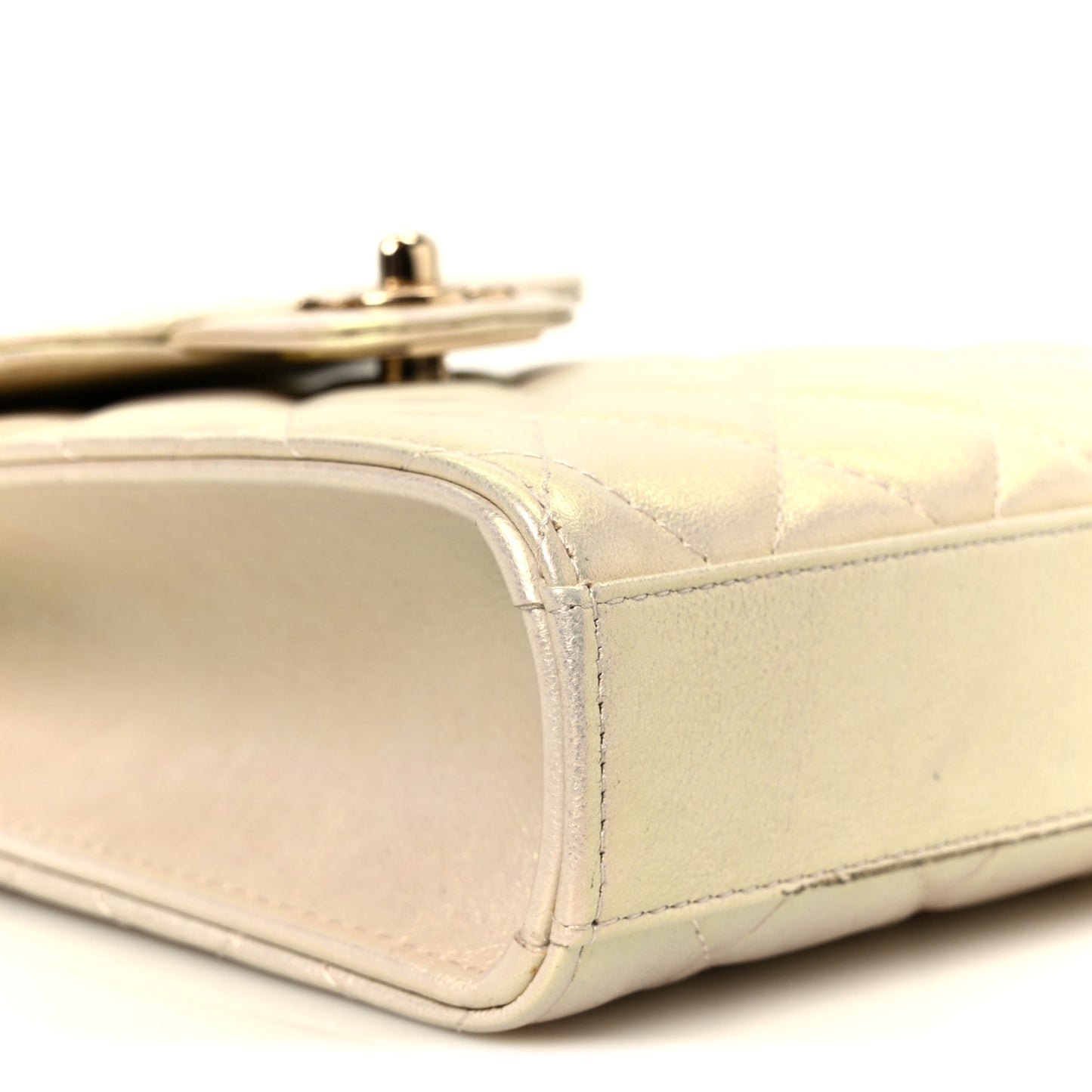 Iridescent Lambskin Quilted CC Phone Holder Ivory