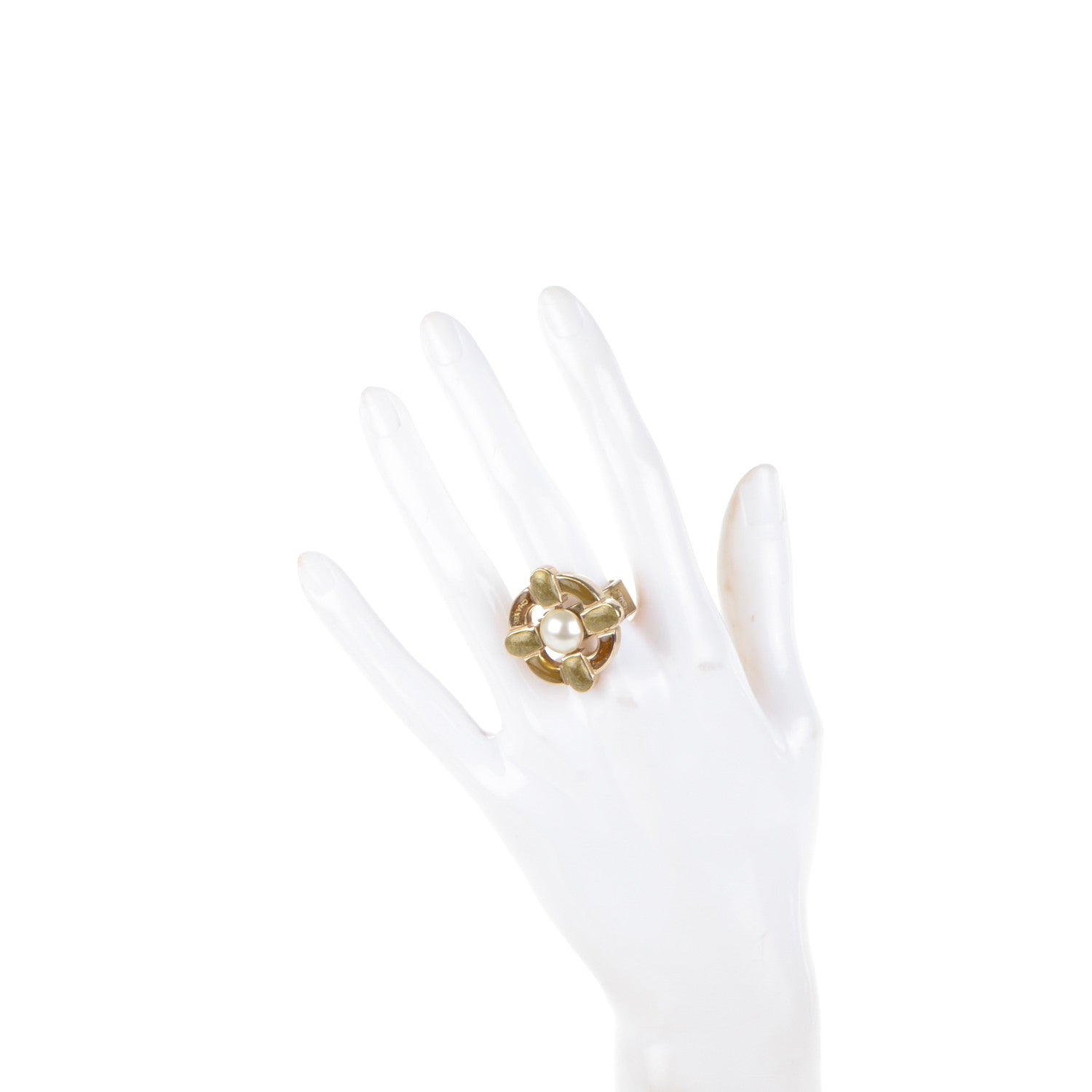 Chanel Gripoix Pearl Ring 7 Gold White 2 of 5