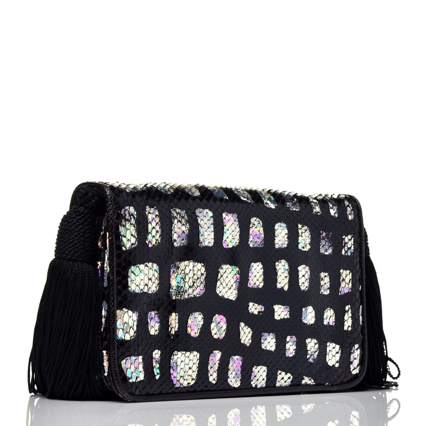 Snakeskin Tassel Clutch Black