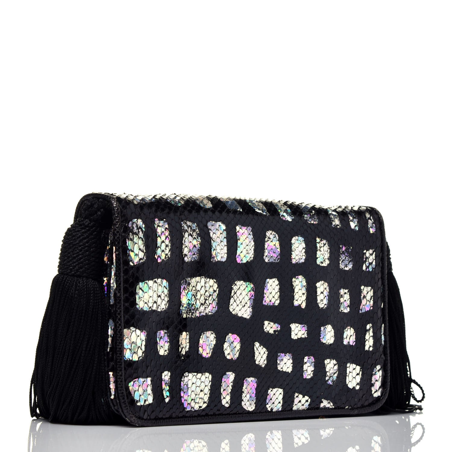 Judith Leiber Snakeskin Tassel Clutch Black 3 of 6