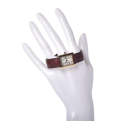Cartier Sterling Silver Vermeil Alligator 20mm Must de Tank Quartz Watch Brown 2 of 7