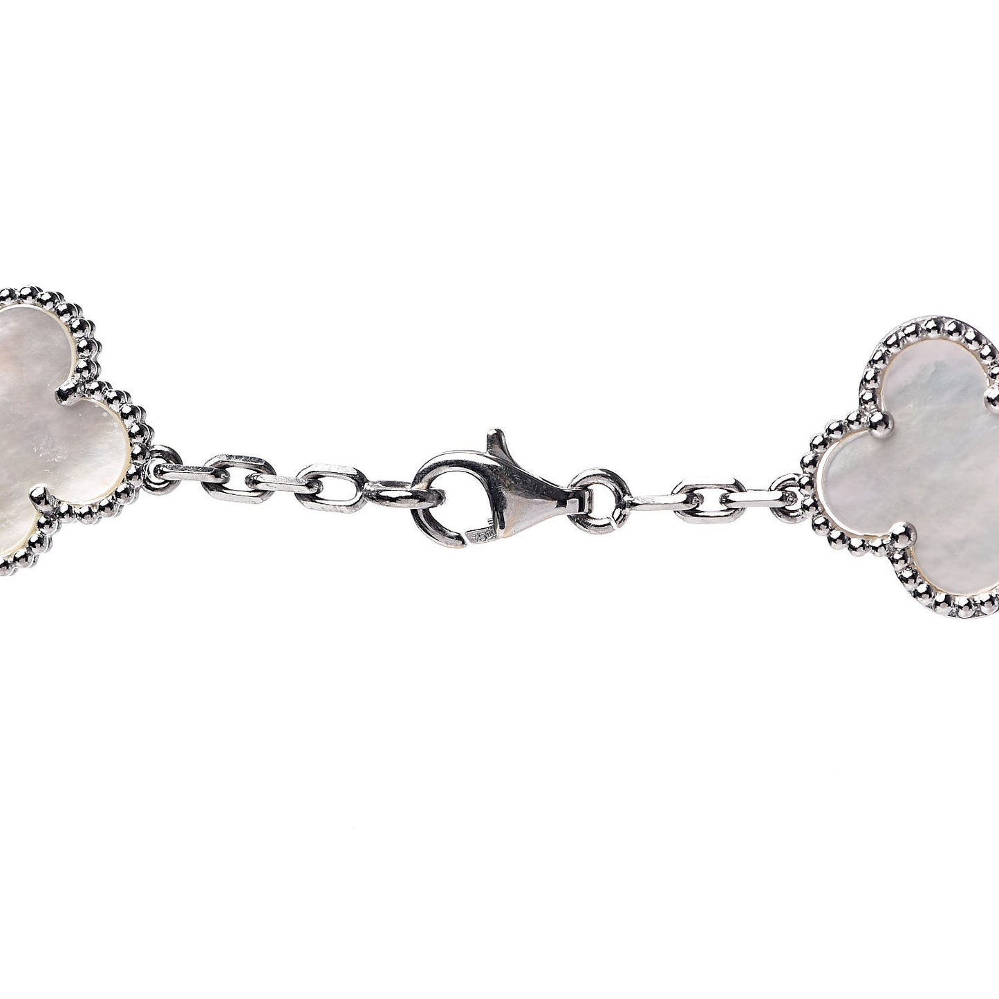 18K White Gold Mother of Pearl 10 Motifs Vintage Alhambra Necklace