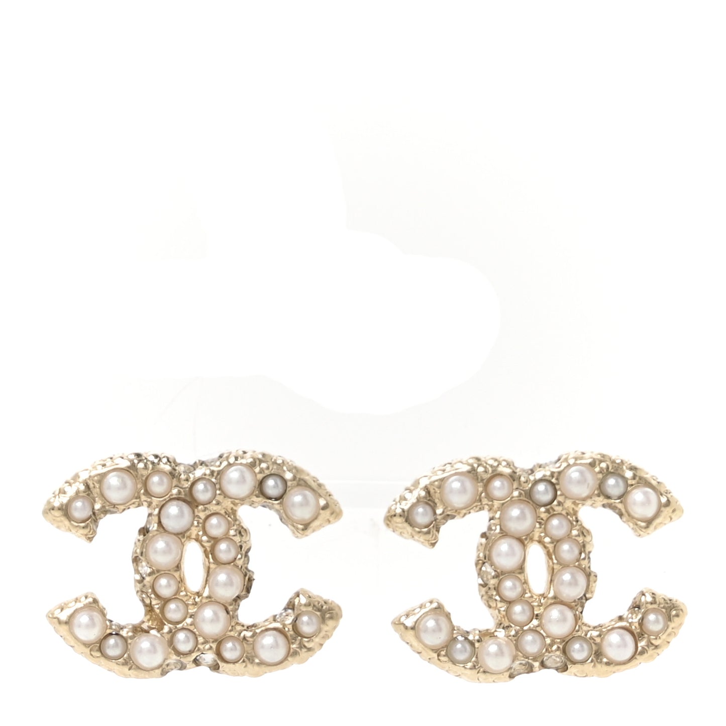 Metal Graduated Pearl Crystal CC Earrings Light Gold