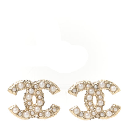 Chanel Metal Graduated Pearl Crystal CC Earrings Light Gold 1 of 5