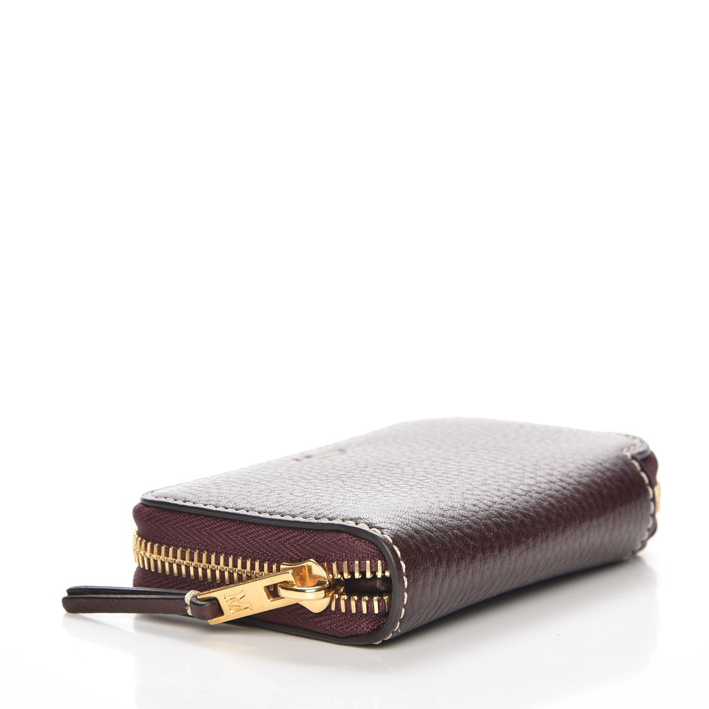 Small Classic Grain Zip Around Purse Burgundy