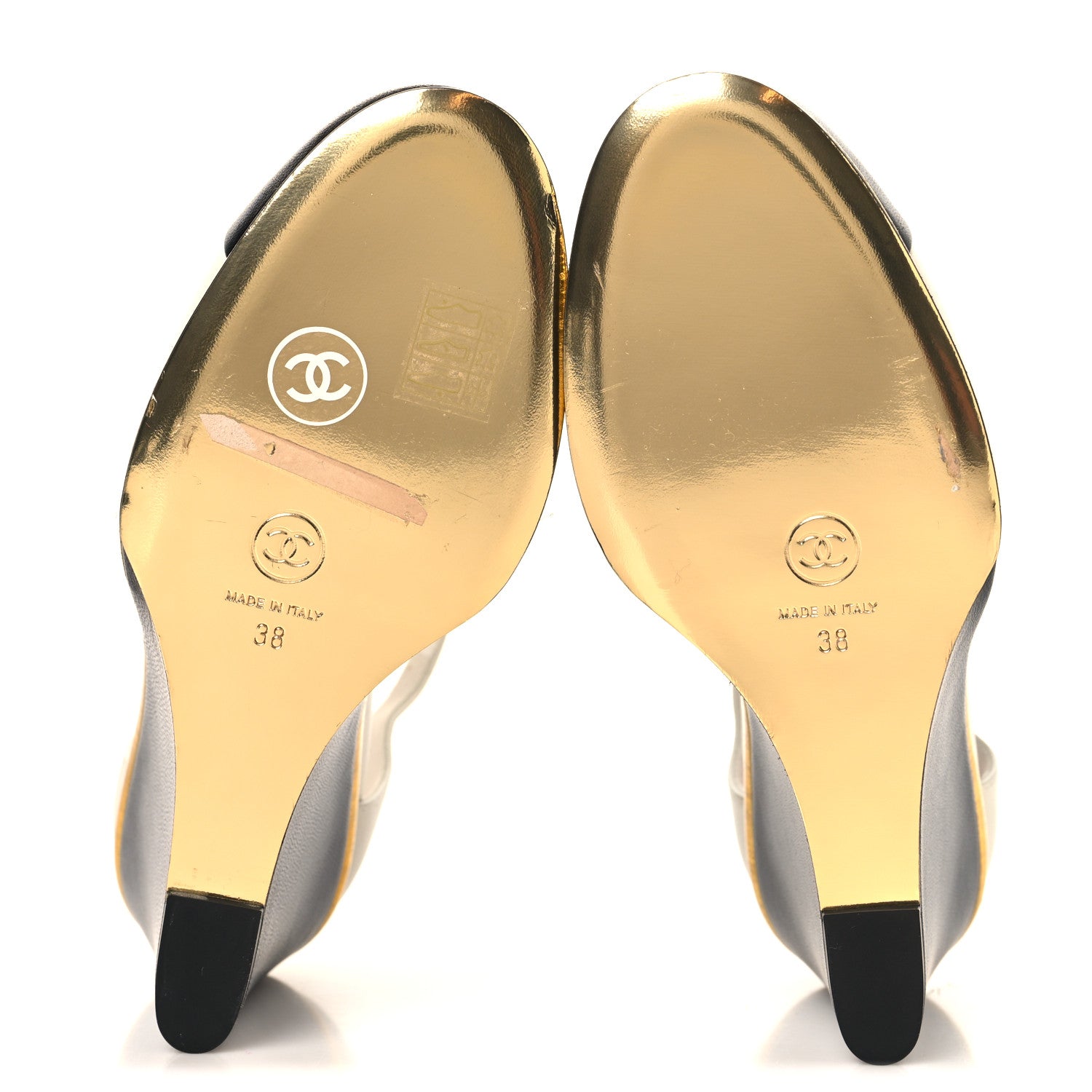 Chanel Lambskin Cap Toe Open Wedge 38 Black White 6 of 10