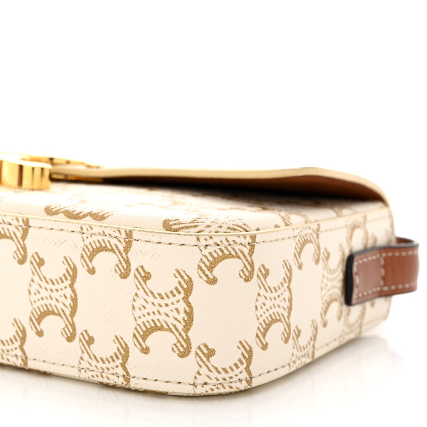 Canvas Calfskin Triomphe Shoulder Bag White