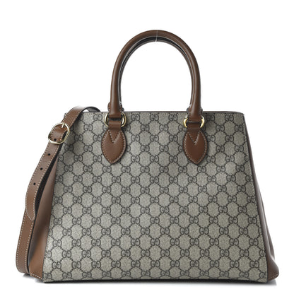 Gucci GG Supreme Monogram Moon Calfskin Top Handle Tote Bag Beige Ebony Tuscany 1 of 11