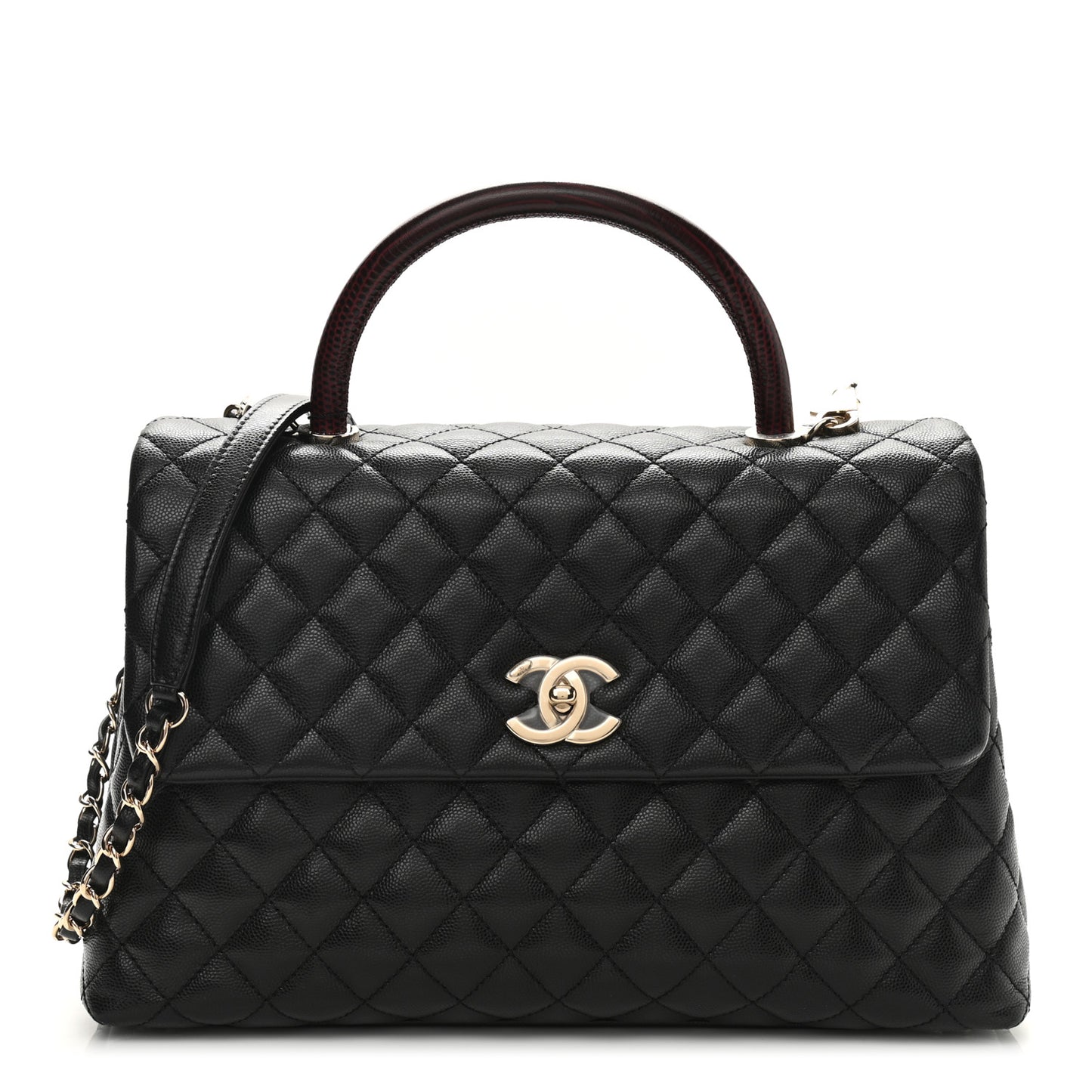 Caviar Lizard Embossed Quilted Medium Coco Handle Flap Black